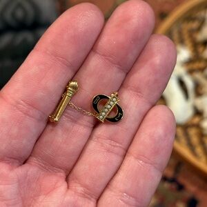 Stylish Beta Sigma Phi vintage gold tone pin with pearl accents